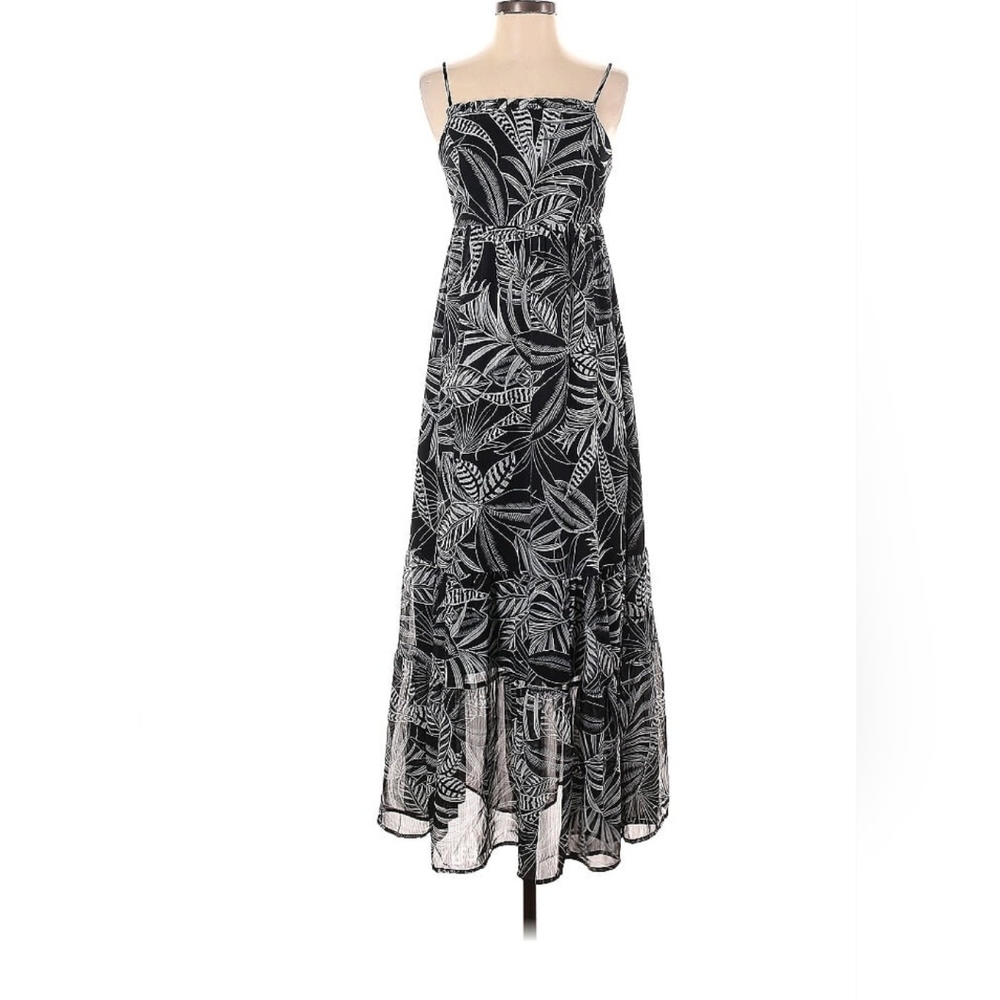 Banana Republic Black and White Leaf Empire Waist Maxi Midi Dress XS Extra Small